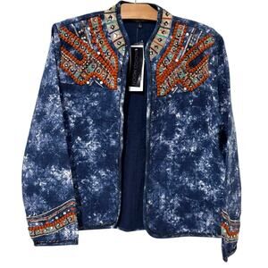 Indigo Moon | Quilted Jacket Beaded Wearable Art Embroidered NWT- Size Large